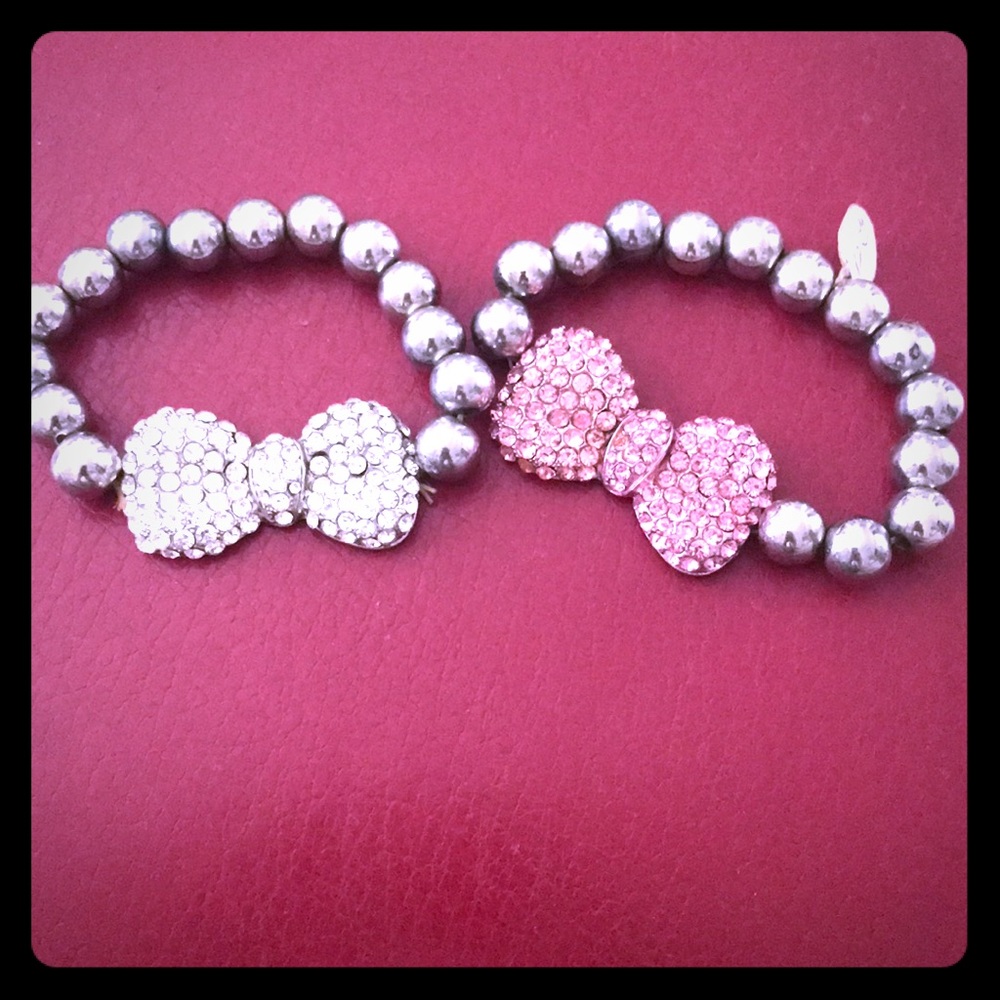 Pink and Silver Bow bracelets